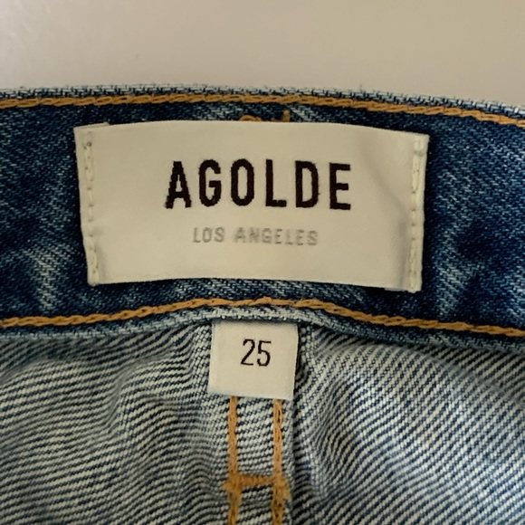 Agolde Distressed Blue Jean Shorts - Picture 4 of 9